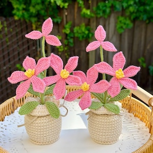 Crochet pink flower in pot Mother's Day gift birthday gifts handmade flower plant desk Decor
