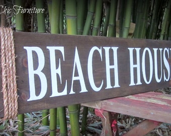 Beach House Sign ~Wall Decor~Coastal Nautical Home~Jute Rope, Custom Text Available