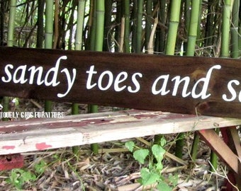 LARGE sandy toes and salty kisses sign~CUSTOM COLORS~Beach Sign Plaque~Wall Decor~Coastal Home-Bay Nautical
