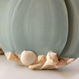 Wood Pumpkins, Painted, Coastal, Sea Shells, Beach Decor, Thanksgiving ...