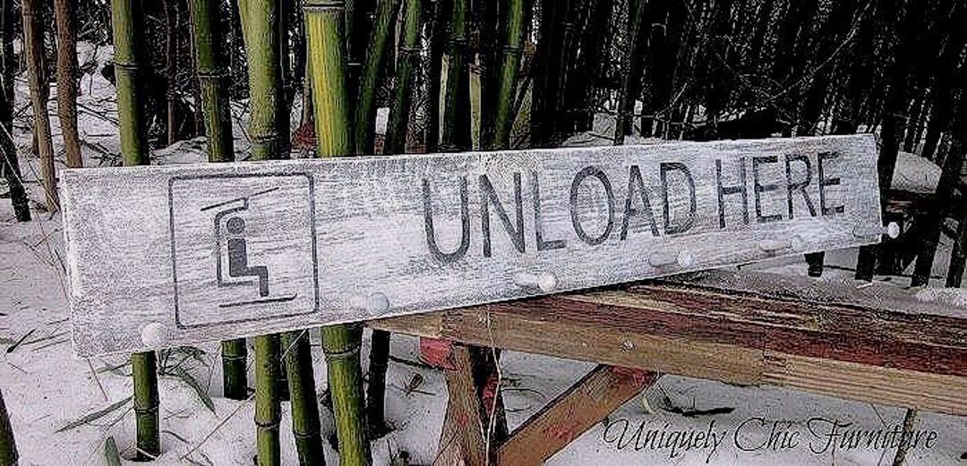 Ski UNLOAD HERE SIGN~ Cabin Lodge~gift for Skier~goggles Helmet Ski ...