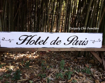 HOTEL DE PARIS Sign~ 4 ft long, French, Paris, Guest Room~ Wood Sign, Custom Colors Available