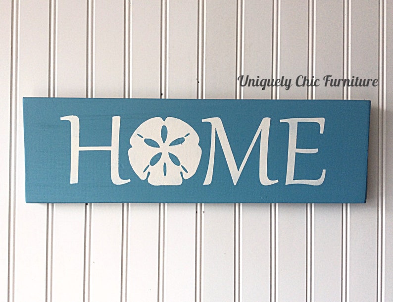 Beach Sign, HOME, Sand Dollar, Painted, CUSTOM COLORSBeach House DecorCoastal Home-Nautical, Wood sign image 3