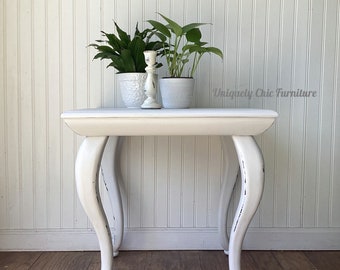 SOLD~White Side Table, French Provincial, Distressed, Shabby Chic, Cottage, End Table, Solid Wood, Curvy