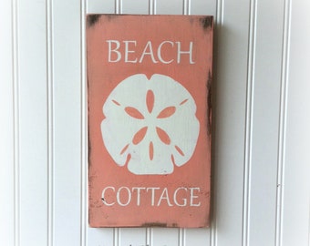 Beach Cottage Sign, Sand Dollar, Painted, CUSTOM COLORS~Beach House Decor~Coastal Home-Nautical, Wood sign, wall decor