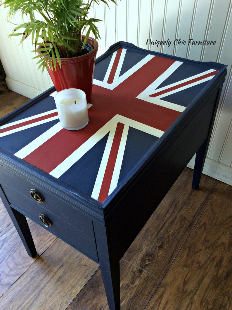 Nightstand Side table Union Jack Table Accent Table United Kingdom British Flag