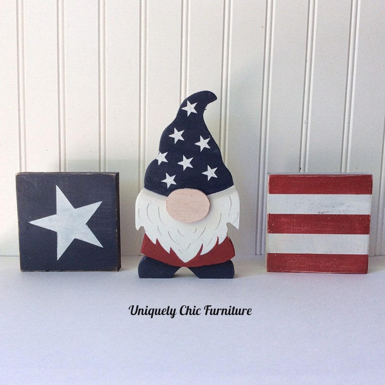 Gnome, Set, Patriotic, 4th of July, Wood, Tiered Tray Decor, Shelf ...