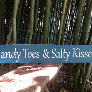 Sandy Toes & Salty Kisses sign~CUSTOM COLORS~Beach Sign, Wall Decor~Coastal Home-Bay Nautical