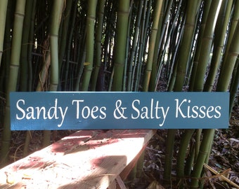 Sandy Toes & Salty Kisses sign~CUSTOM COLORS~Beach Sign, Wall Decor~Coastal Home-Bay Nautical