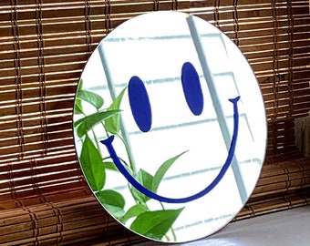 Smiley Face Mirror, Happy Face, Mirror, Good Vibes, Retro, Wall Hanging, Dorm Decor, Locker, Apartment Decor, 6”