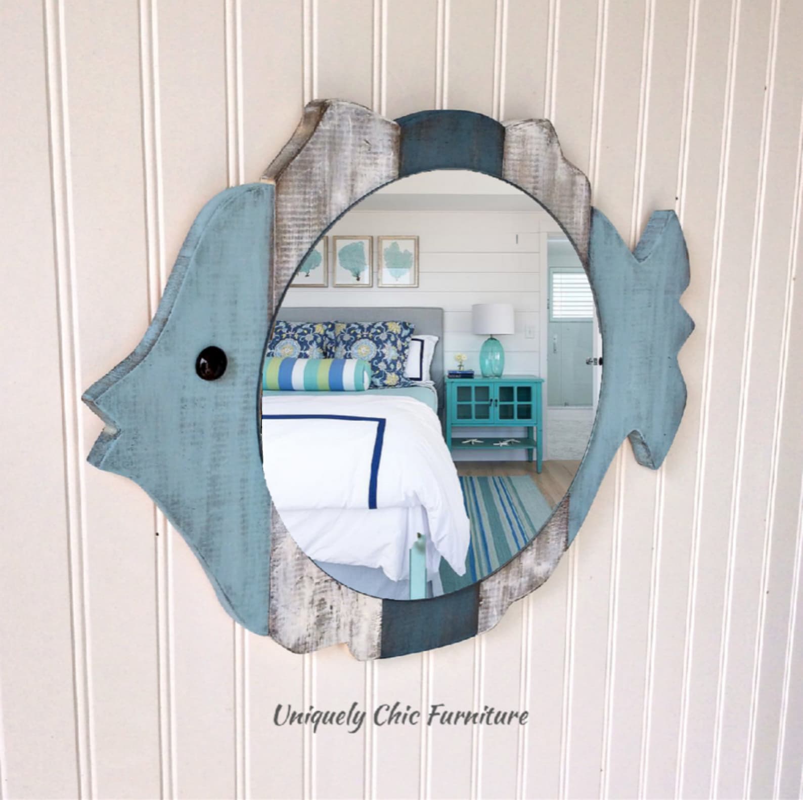 Fish Mirror Custom Colors Wall Art Planked Wood Mirror Etsy