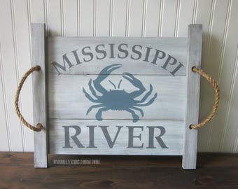 Crab Pallet Wood Art~Custom Lettering~Ottoman Tray~Coffee Table Tray~Beach~Nautical~Coastal-personalized serving tray