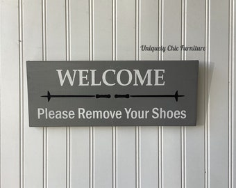 Please Remove Your Shoes, Ski Sign, Ski House, Mud Room, Wall Decor, Welcome