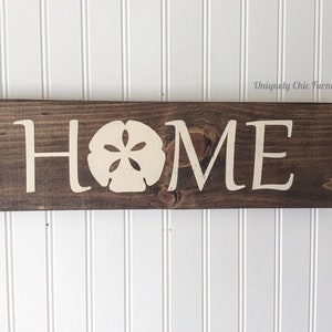 Beach Sign, HOME, Sand Dollar, Painted, CUSTOM COLORSBeach House DecorCoastal Home-Nautical, Wood sign image 4