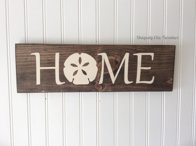 Beach Sign, HOME, Sand Dollar, Painted, CUSTOM COLORSBeach House DecorCoastal Home-Nautical, Wood sign image 4