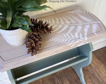 Sage Green Table, Side Table, Narrow, Small Space, Cottage Style, Magazine Holder, Ferns, Solid Wood
