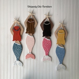 Mermaids, Wood, Custom Colors, Wall Decor, Nursery, Girls Room. Beach House, Coastal Home, Painted, Long, Large, wall hanging, Decor