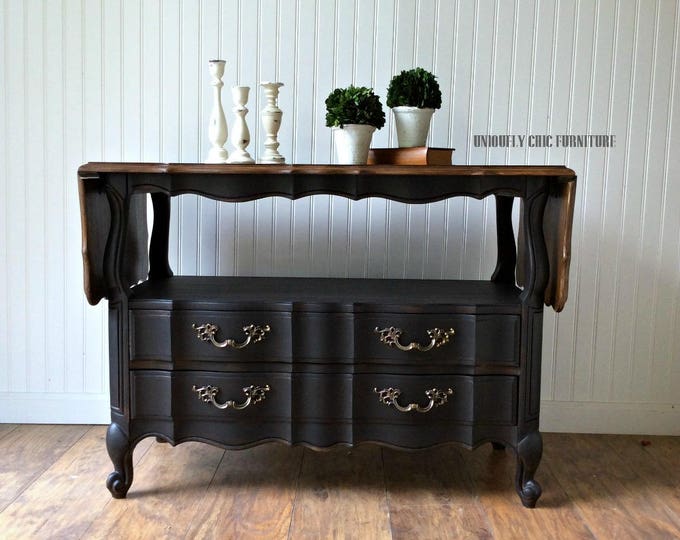 French Provincial Black Buffet Server Drop Leaf Thomasville Solid