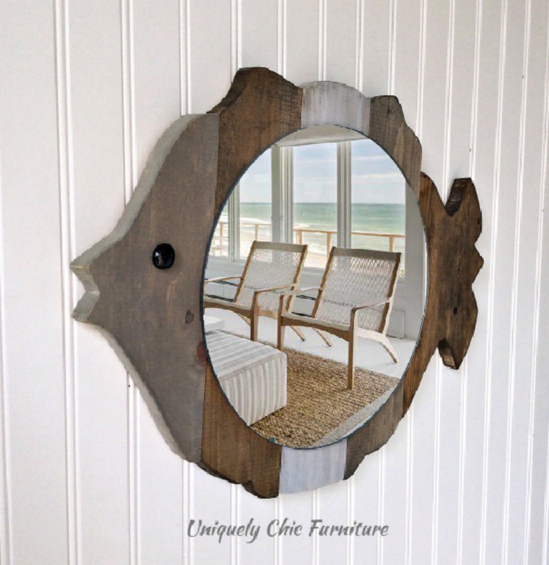 Fish Mirror Custom Colors Wall Art Planked Wood Mirror Etsy