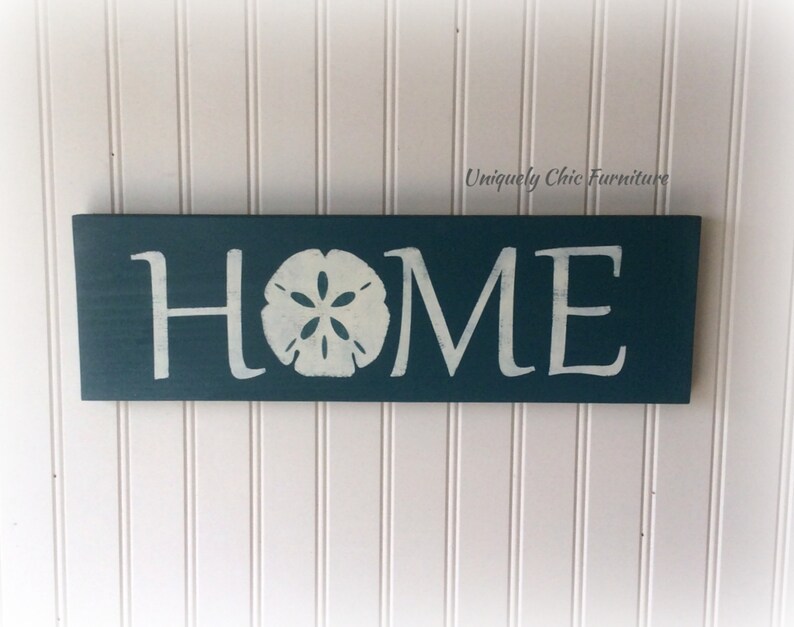 Beach Sign, HOME, Sand Dollar, Painted, CUSTOM COLORSBeach House DecorCoastal Home-Nautical, Wood sign image 1