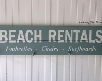 BEACH SIGN ~ Gear, Bathing Suit Holder, wood SIGN~Coastal, beach towel, Nautical, Beach House Decor. Towel Rack, holder, Custom Colors