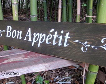 Bon Appetit sign, Kitchen, Dining Room, Wood Sign, Custom Colors
