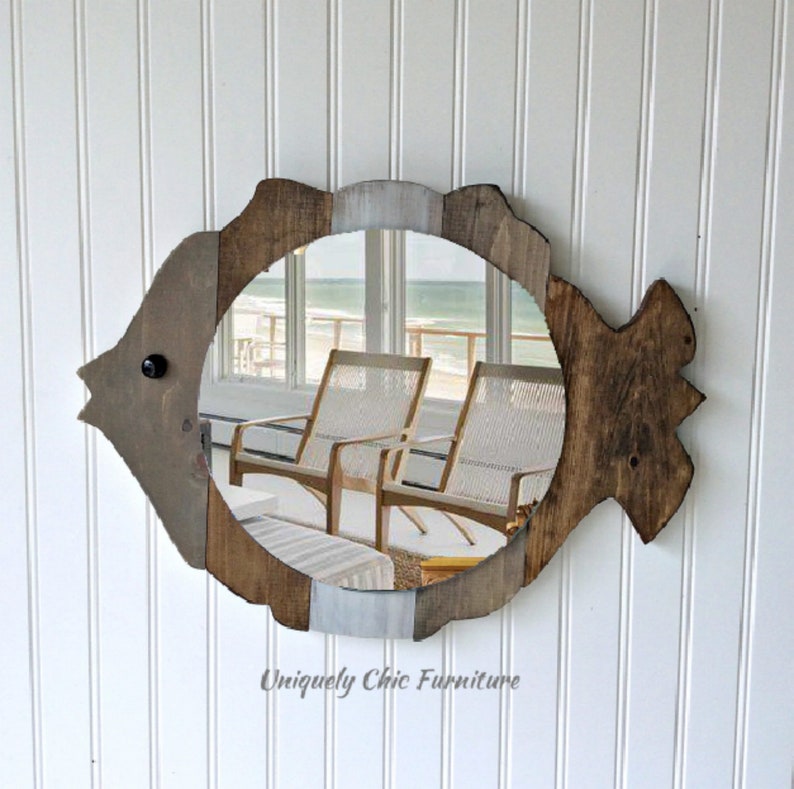 Fish Mirror Custom Colors Wall Art Planked Wood Mirror Etsy