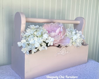 Pink Tool Tote, Caddy, Organizer, Garden, Wood, Tote, Box, Shabby Chic, Easter, Basket