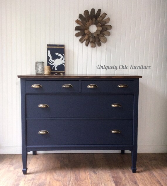 SOLD Navy Blue Dresser Painted Furniture Coastal Nautical Nursery Navy Solid Wood Etsy UK