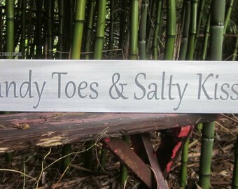Sandy Toes & Salty Kisses sign~CUSTOM COLORS~Beach Sign Plaque~Wall Decor~Coastal Home-Bay Nautical