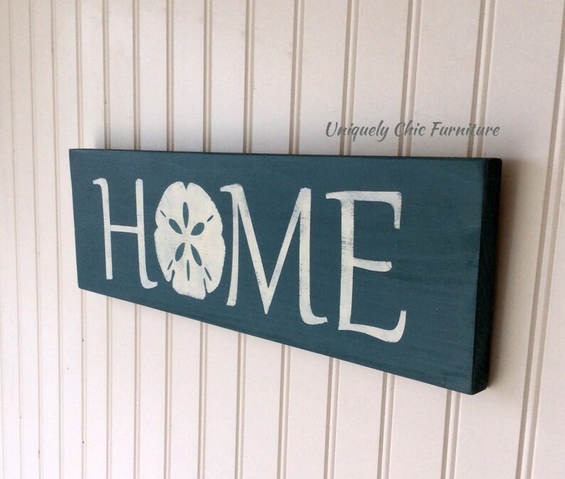 Beach Sign, HOME, Sand Dollar, Painted, CUSTOM COLORSBeach House DecorCoastal Home-Nautical, Wood sign image 2