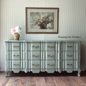 SOLD***French Provincial Dresser, Triple, Sage, Gray, Painted, Furniture, French Country, console, dresser *shipping isn’t free*