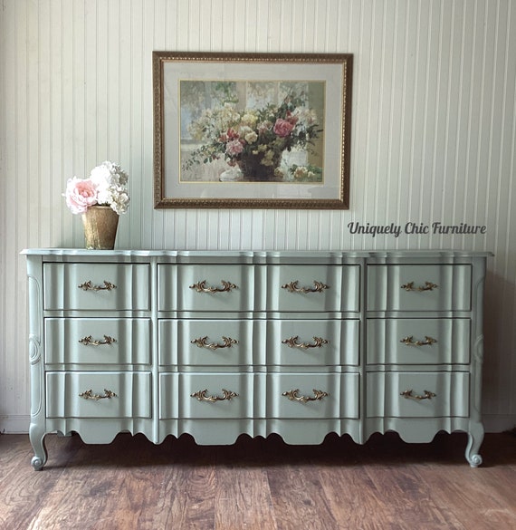 light grey painted dresser Mornington Linen Wrapped 6 Drawer Dresser – Good Bones Furniture main image 1