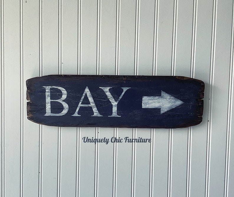 Bay Sign, Weathered Wood ~wall Decor~coastal Home, Bay - Arrow Left ...