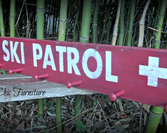 Ski Patrol Sign~Goggle Ski Poles Helmet Holder~Coat Hanger~Towel Rack~Skier Snowboarder Gift ski trail wood painted