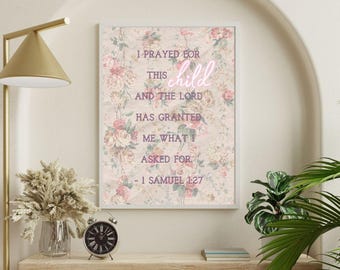 1 Samuel 1:27 Scripture Print | Vintage Rose Christian Decor (Digital Download)