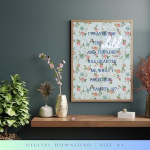 1 Samuel 1:27 | Scripture Wall Art, Vintage Watercolor Bible Verse Print | Christian Home Decor, Faith-Inspired Printable