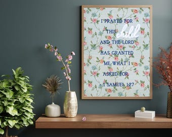 1 Samuel 1:27 Scripture Print | Vintage Floral Bible Verse (Digital Download)
