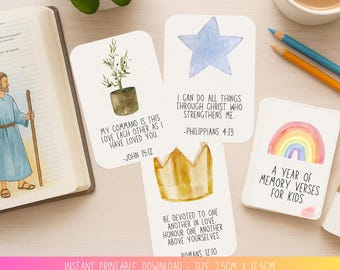 Scripture Memory Verse Cards for Kids | Watercolor Bible Verses (PDF Download 7.5x12.5cm)