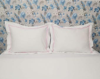 400 Thread Count White 100% Cotton Sateen Double Embroidery Pillow sham