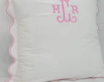 Monogrammed Euro Sham (Set of 2): Scalloped Embroidery, 400 Thread Count