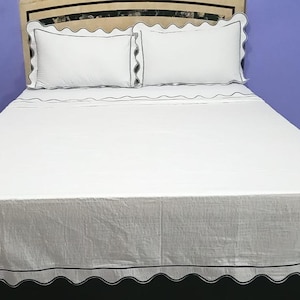 Quilted Coverlet and Pillow sham Scalloped and Border Embroidery 400 Thread count White 100% cotton Sateen