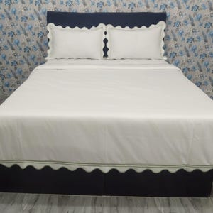 Juego de funda nórdica de satén de algodón blanco con borde festoneado bordado y doble