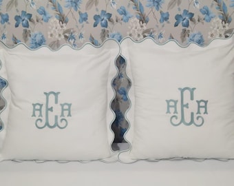 Personalized Monogram Euro Sham: Scalloped Embroidery, 400 Thread Count Cotton (Set of 1 piece )