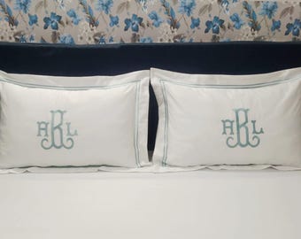 Juego de fundas de almohada con monograma personalizado y bordado doble, satén de algodón de 400 hilos