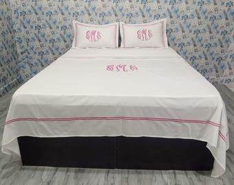 Personalized Monogram Duvet Cover Set, 400 Thread Count Cotton, Sateen Edge Double Embroidery