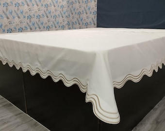 400 Thread count White 100% cotton Sateen Triple Scalloped Embroidery Duvet Cover set