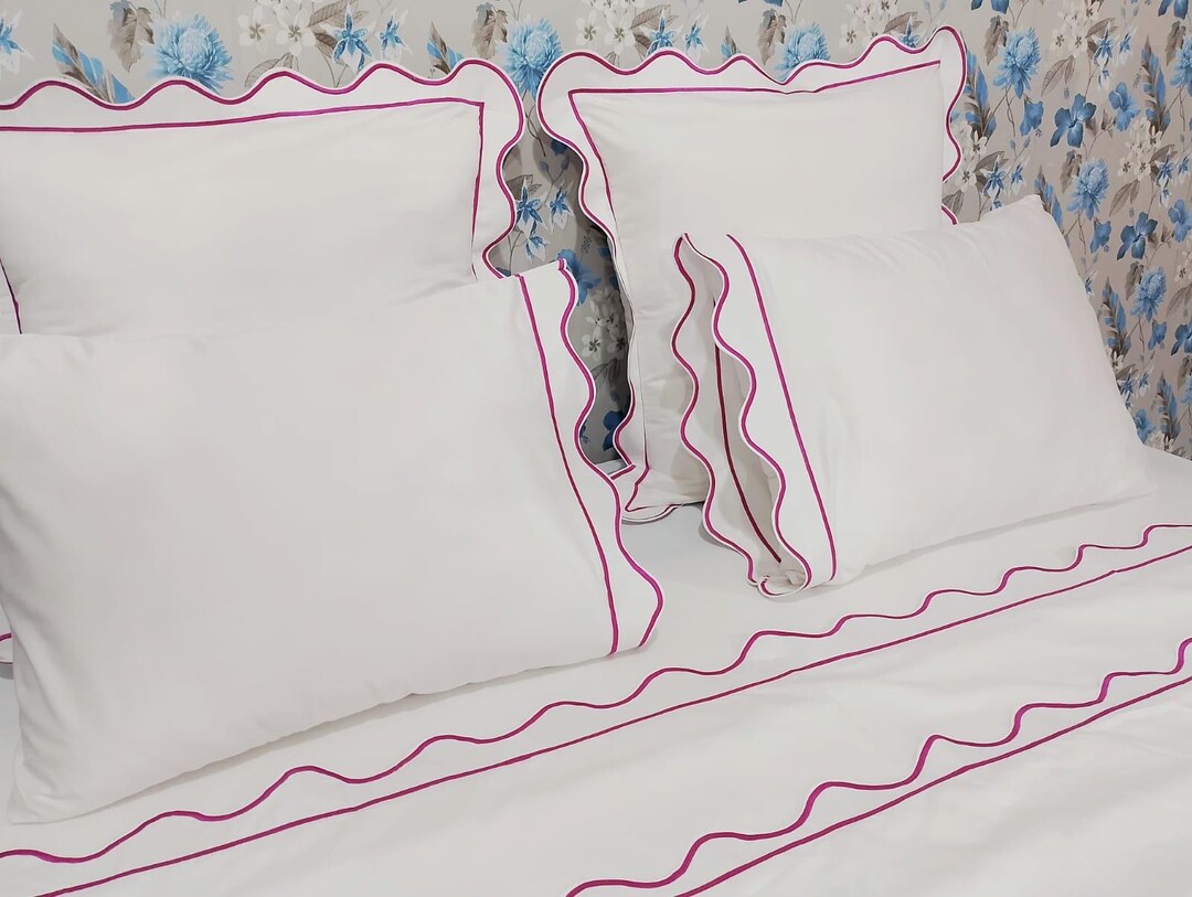 Embroidered Scalloped and Border 400 Thread Count Cotton Bedding Set - Etsy