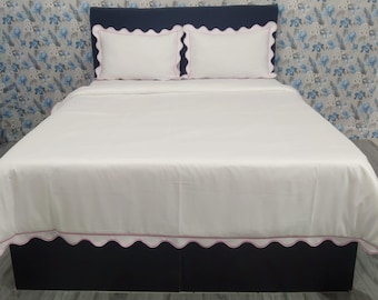 400 Thread count White 100% cotton Sateen Scalloped and Border Embroidery Duvet Cover set