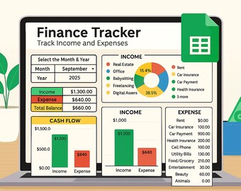 Income and Expense Tracker Excel Spreadsheet Monthly Budget Planner Personal Financial Planner Profit and Loss Bookkeeping Budget Template